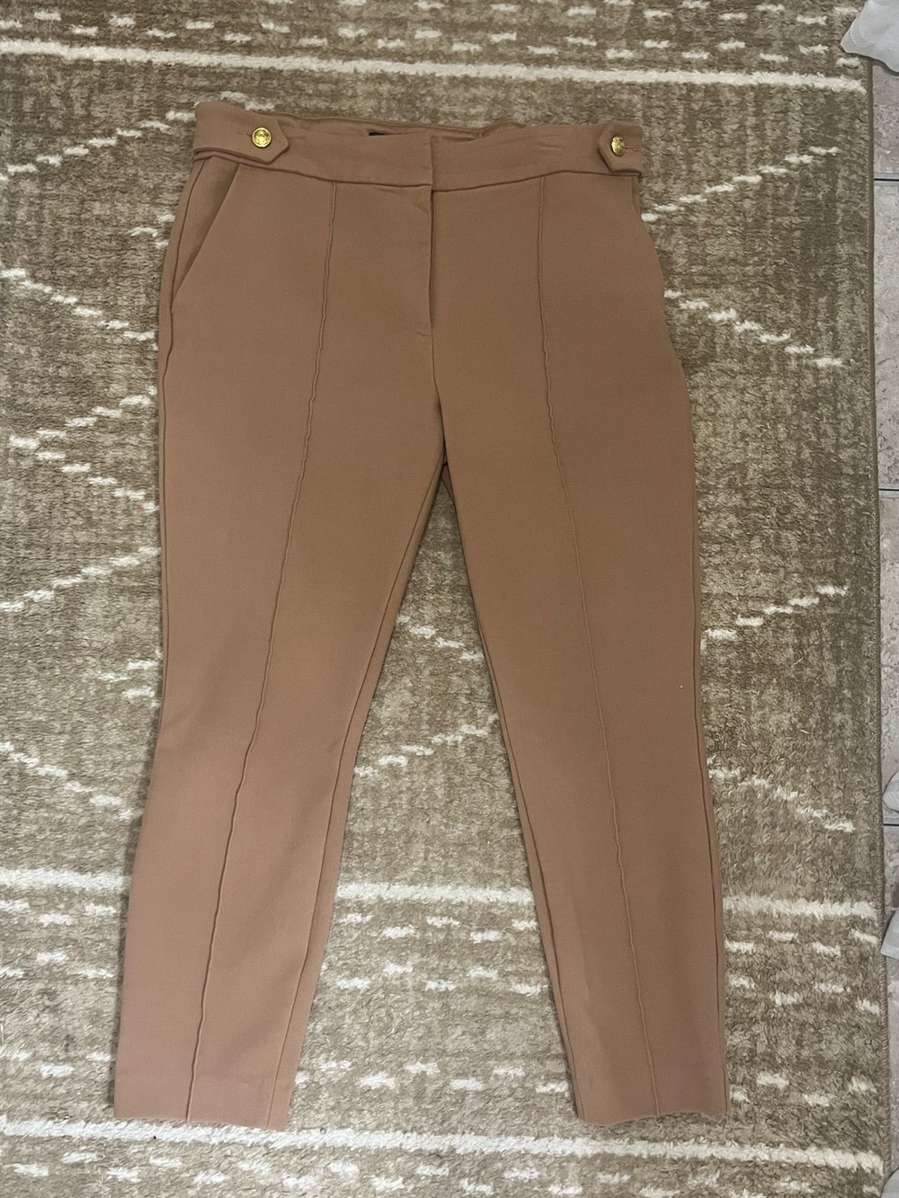 Express Tan Cropped Ankle Pants with Gold Buttons